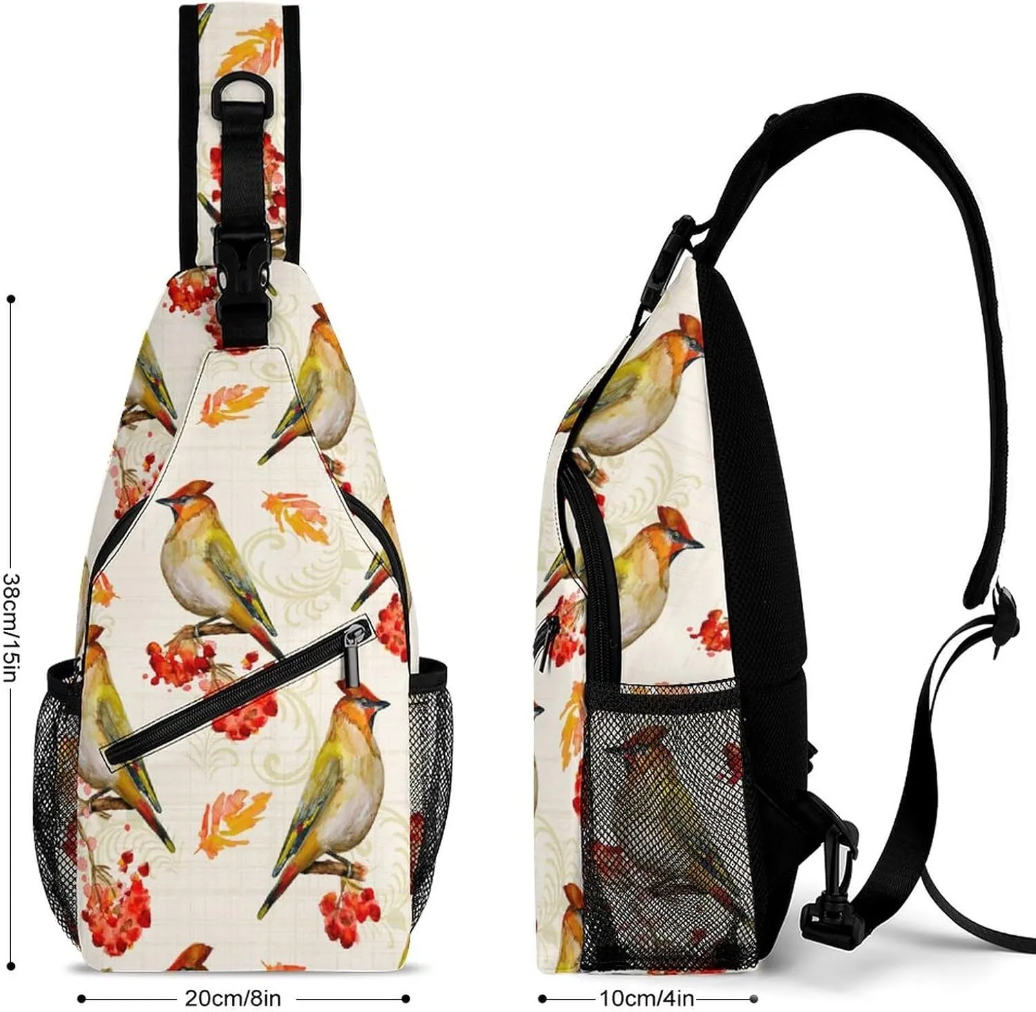 MoBlinko Autumn Cardinal Berries Sling Bag for Women Adjustable Crossbody Sling Backpack Chest Bag for Travel