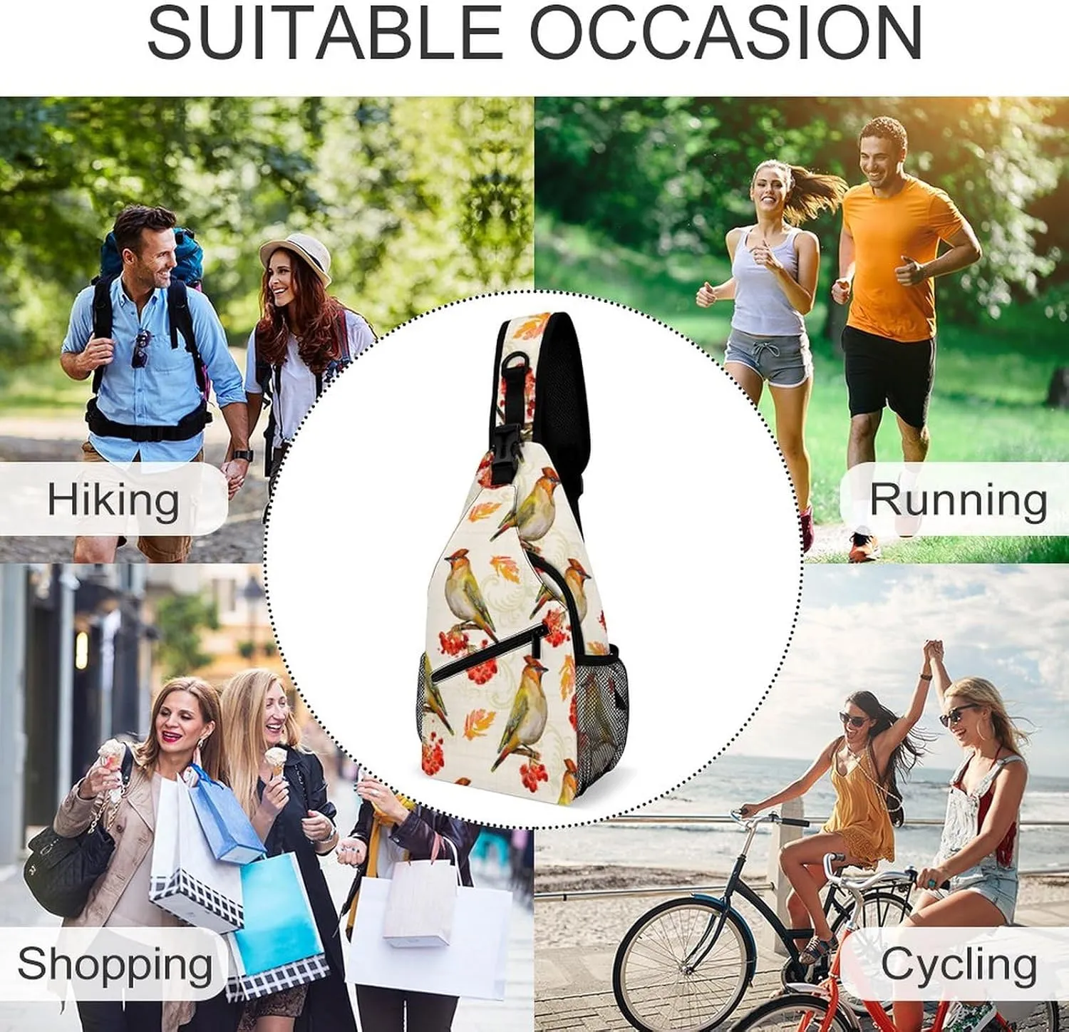 MoBlinko Autumn Cardinal Berries Sling Bag for Women Adjustable Crossbody Sling Backpack Chest Bag for Travel