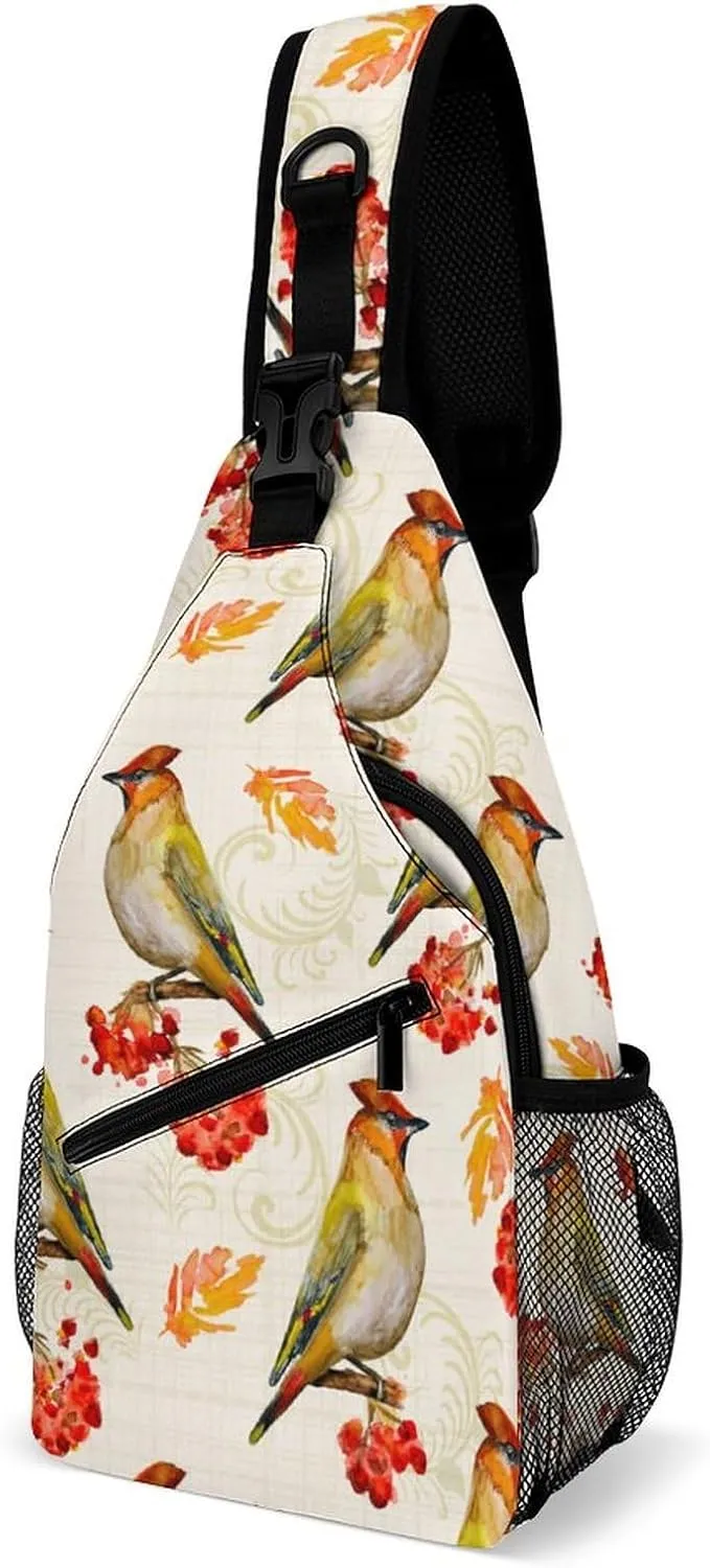 MoBlinko Autumn Cardinal Berries Sling Bag for Women Adjustable Crossbody Sling Backpack Chest Bag for Travel