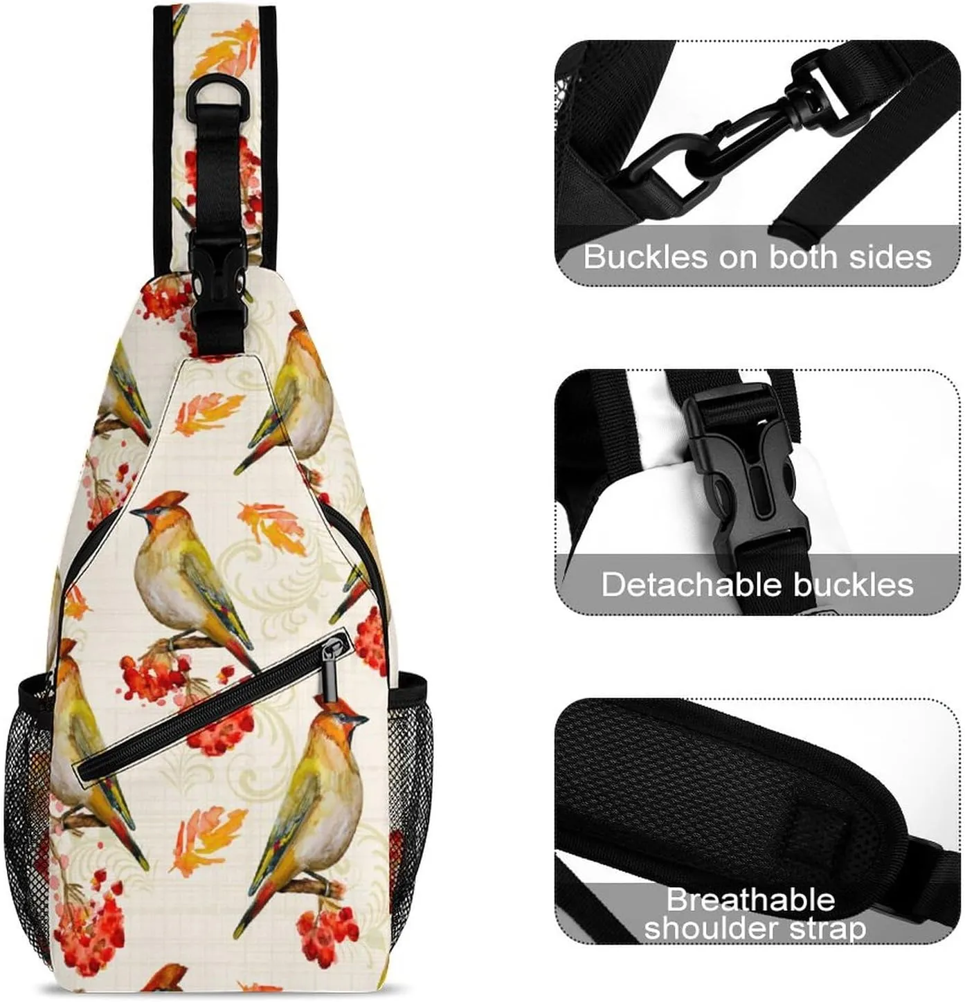 MoBlinko Autumn Cardinal Berries Sling Bag for Women Adjustable Crossbody Sling Backpack Chest Bag for Travel
