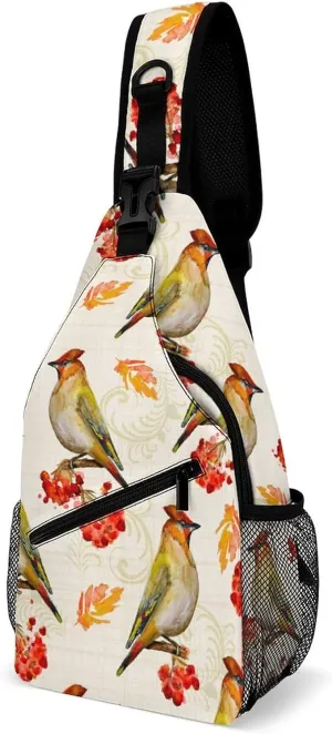 MoBlinko Autumn Cardinal Berries Sling Bag for Women Adjustable Crossbody Sling Backpack Chest Bag for Travel