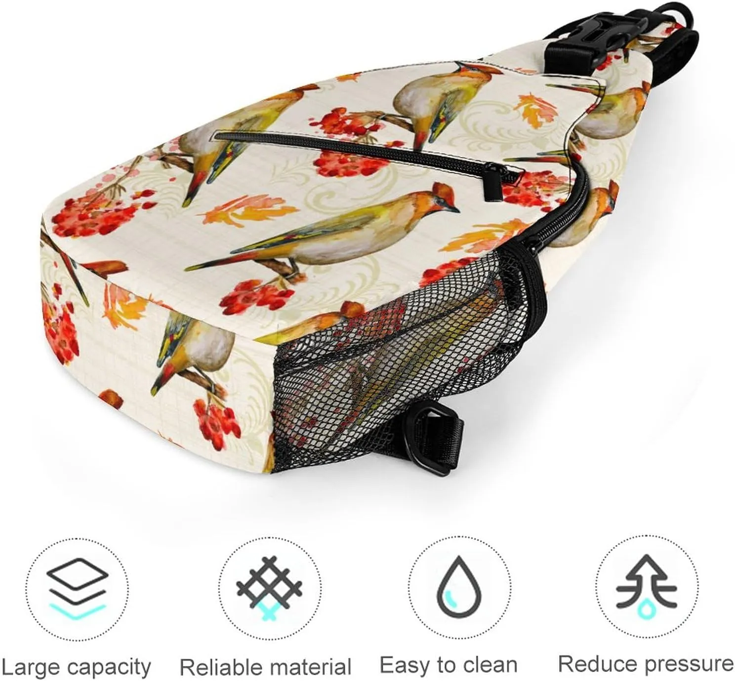 MoBlinko Autumn Cardinal Berries Sling Bag for Women Adjustable Crossbody Sling Backpack Chest Bag for Travel