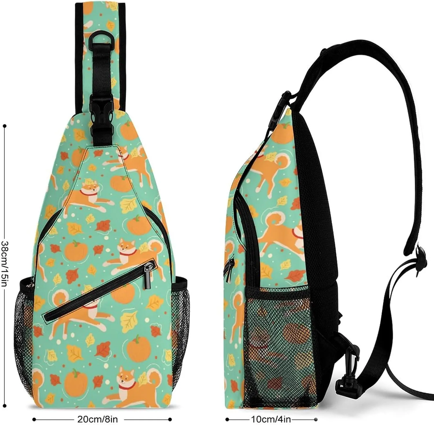 MoBlinko Autumn Cute Dog Pumpkins Sling Bag for Women Shiba Inu Dog Adjustable Crossbody Sling Backpack Chest Bag for Travel