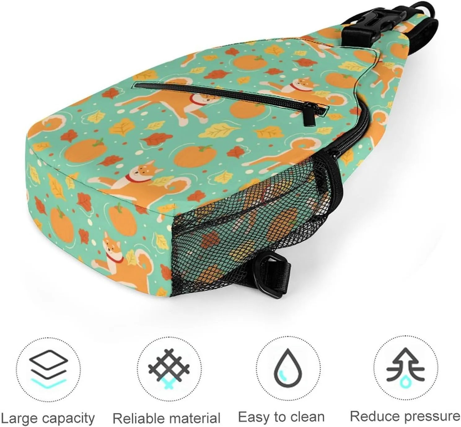 MoBlinko Autumn Cute Dog Pumpkins Sling Bag for Women Shiba Inu Dog Adjustable Crossbody Sling Backpack Chest Bag for Travel