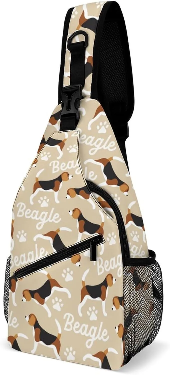 MoBlinko Funny Beagle Dogs Sling Bag for Women Cartoon Puppy Adjustable Crossbody Sling Backpack Chest Bag for Travel