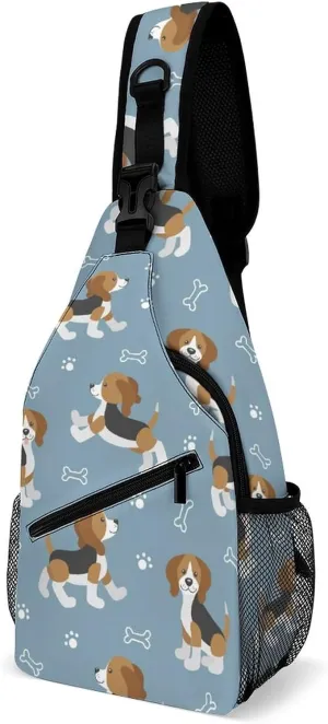 MoBlinko Funny Beagle Dogs Sling Bag for Women Cartoon Puppy Adjustable Crossbody Sling Backpack Chest Bag for Travel