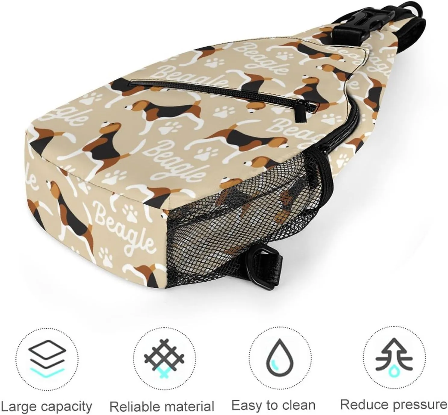 MoBlinko Funny Beagle Dogs Sling Bag for Women Cartoon Puppy Adjustable Crossbody Sling Backpack Chest Bag for Travel