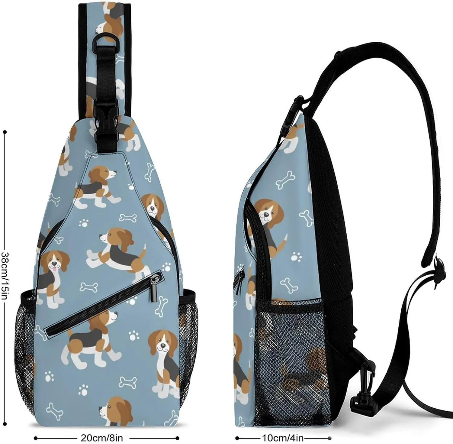 MoBlinko Funny Beagle Dogs Sling Bag for Women Cartoon Puppy Adjustable Crossbody Sling Backpack Chest Bag for Travel