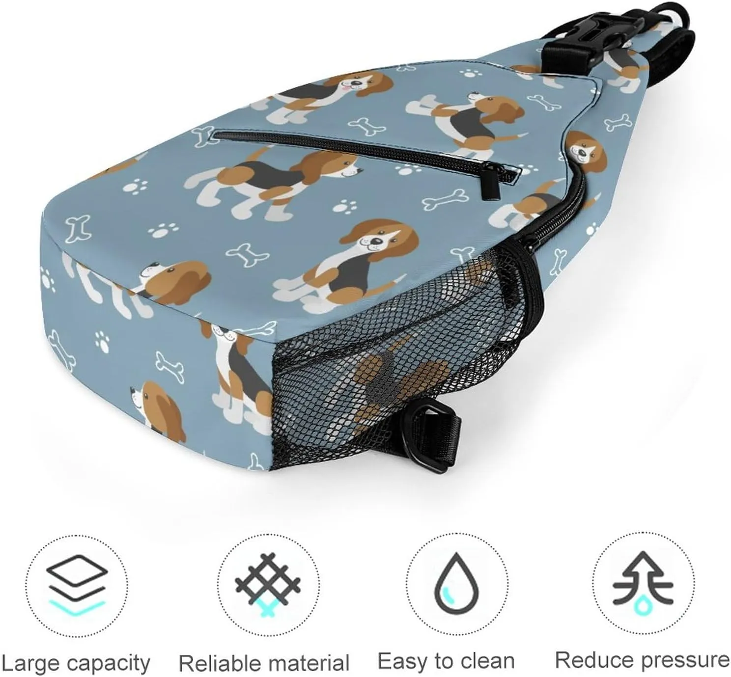 MoBlinko Funny Beagle Dogs Sling Bag for Women Cartoon Puppy Adjustable Crossbody Sling Backpack Chest Bag for Travel