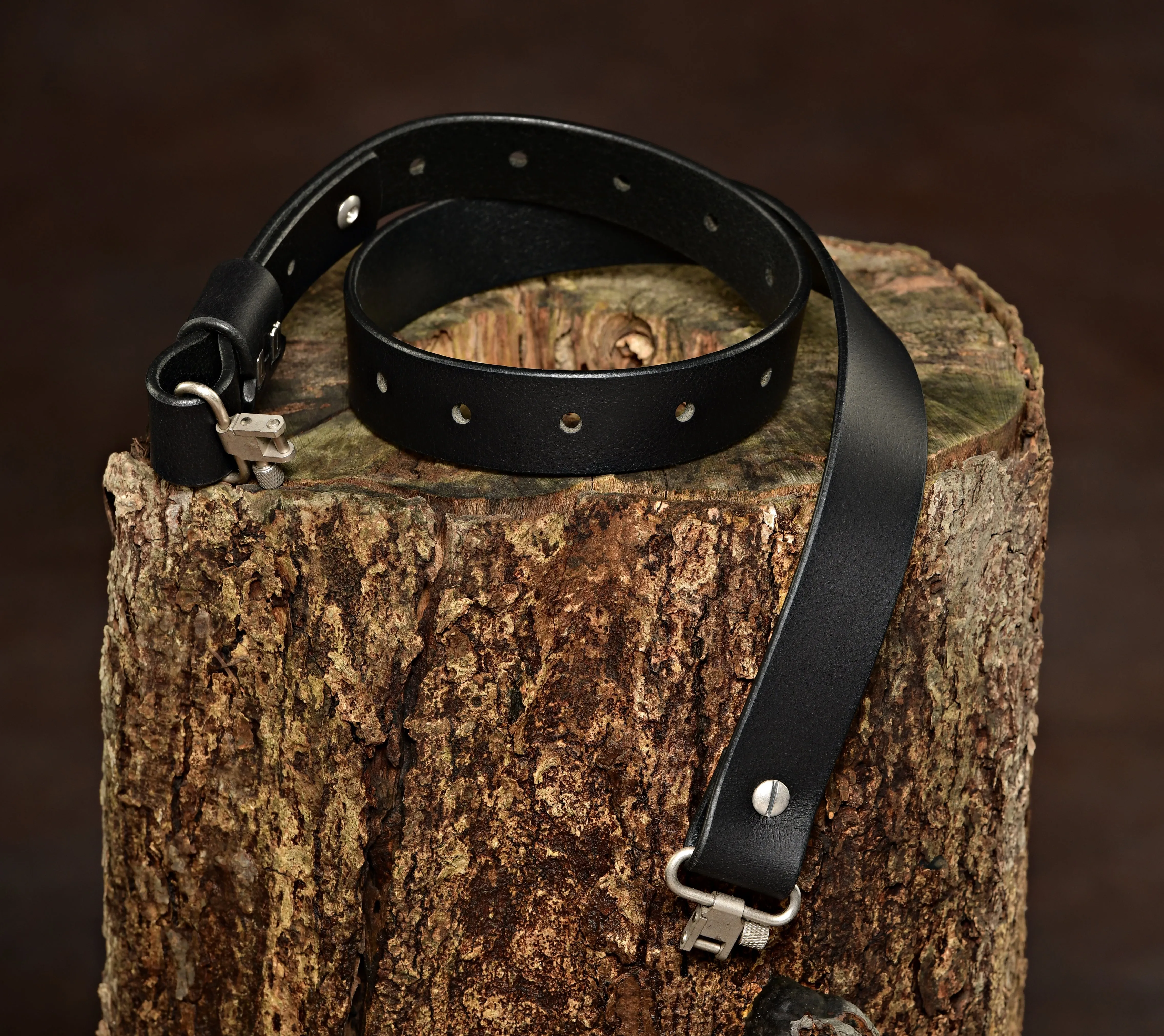 Model D-Black Buffalo Leather Traditional Adjustable Gun Sling. Silver Hardware. Stainless Steel Swivels.