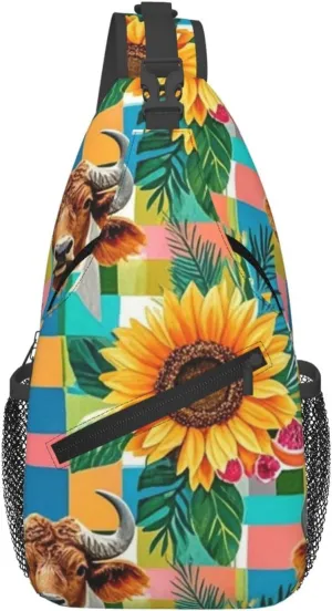 Modern Black Buffalo Sunflower Crossbody Bags Cross Chest Bag Adjustable Sling Backpack for Women Men