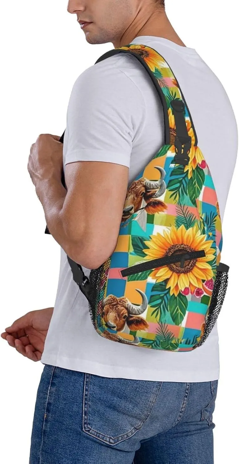 Modern Black Buffalo Sunflower Crossbody Bags Cross Chest Bag Adjustable Sling Backpack for Women Men