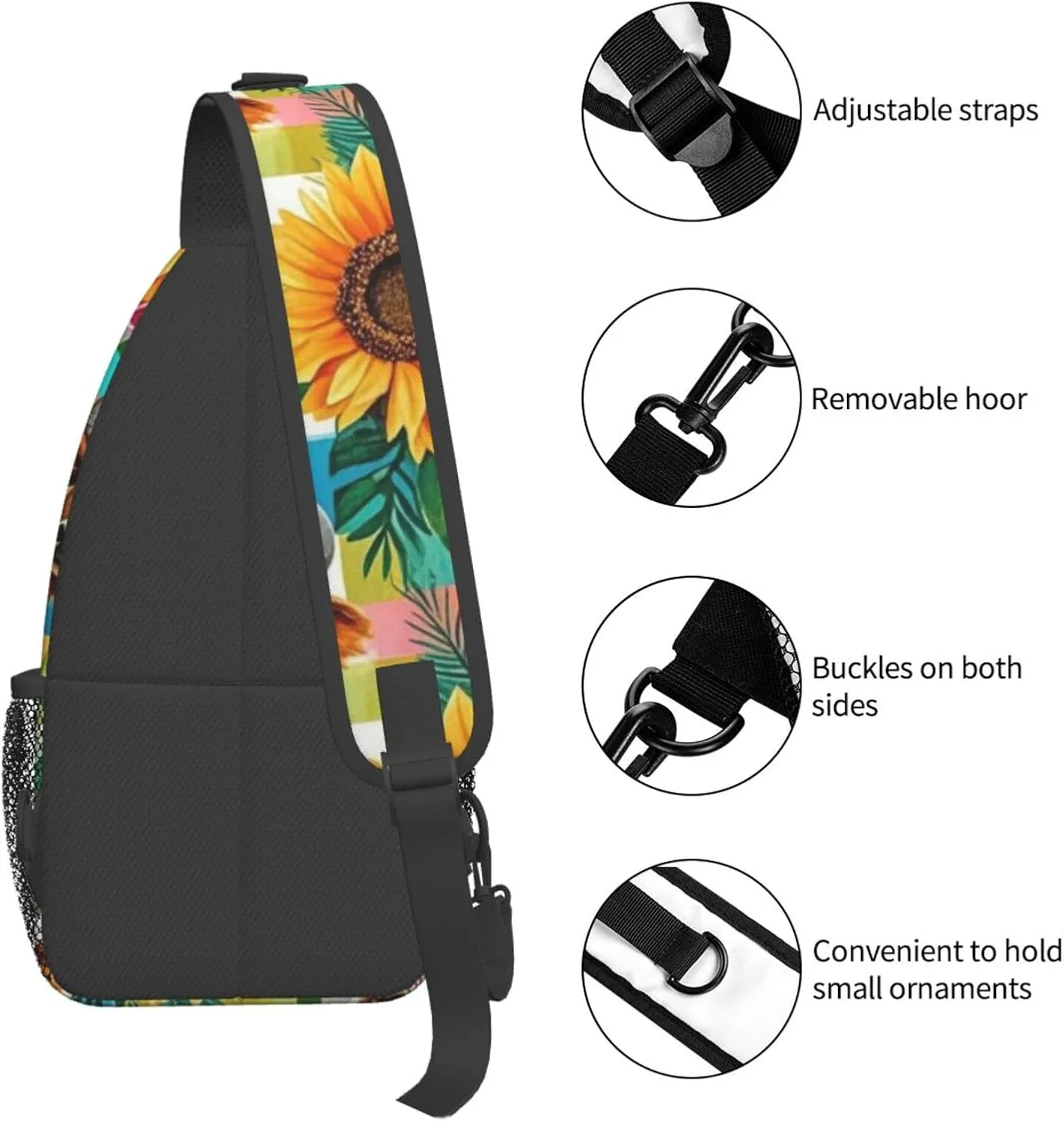 Modern Black Buffalo Sunflower Crossbody Bags Cross Chest Bag Adjustable Sling Backpack for Women Men