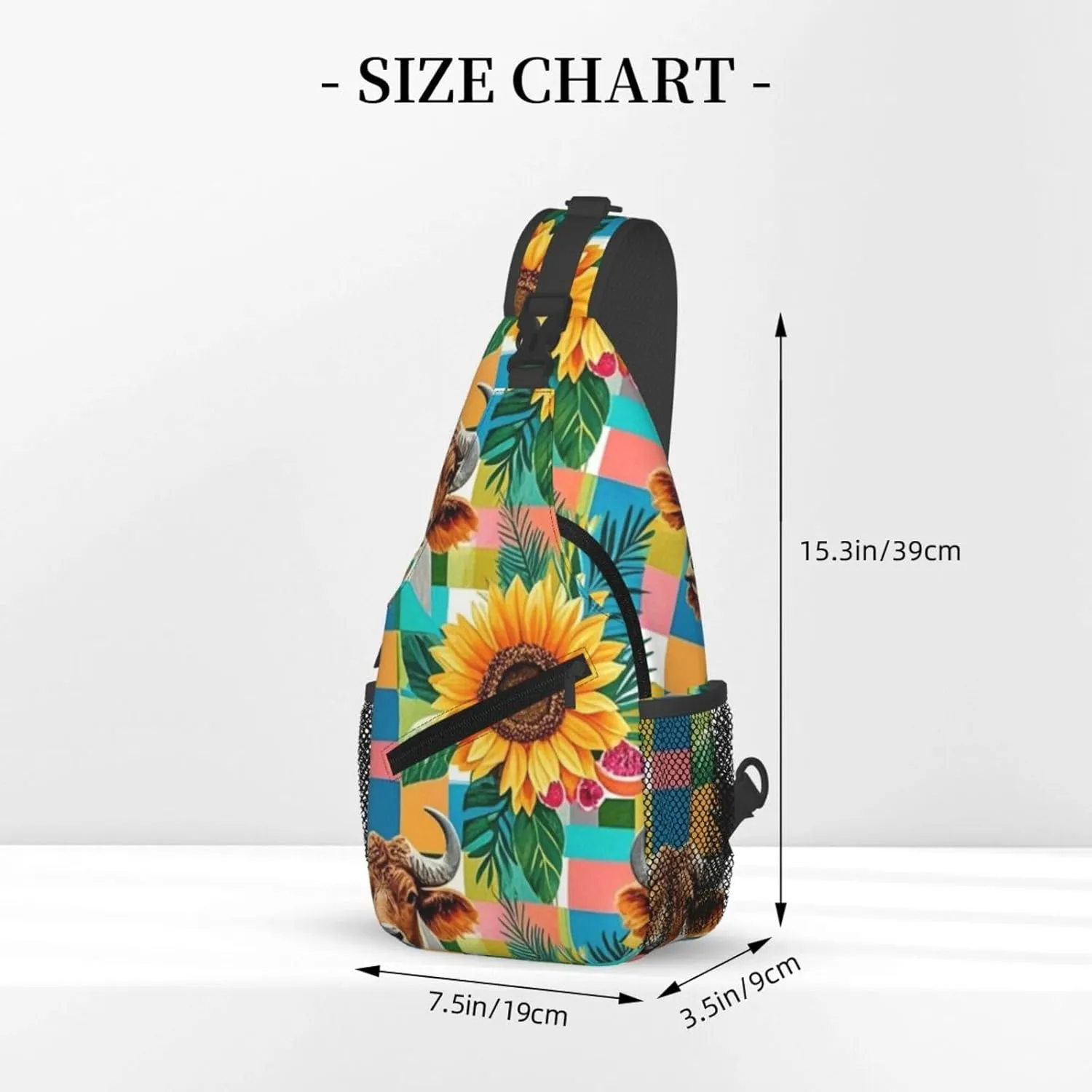 Modern Black Buffalo Sunflower Crossbody Bags Cross Chest Bag Adjustable Sling Backpack for Women Men