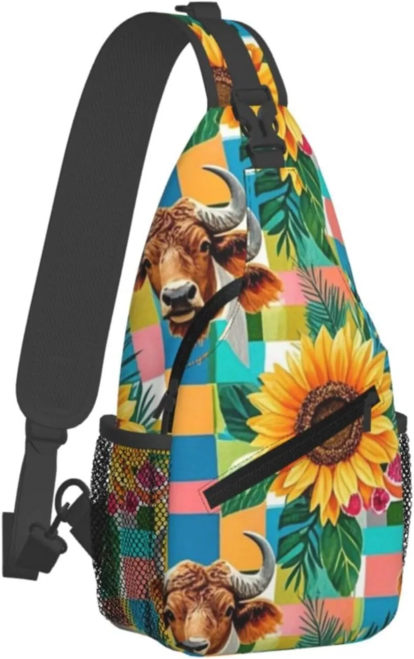 Modern Black Buffalo Sunflower Crossbody Bags Cross Chest Bag Adjustable Sling Backpack for Women Men