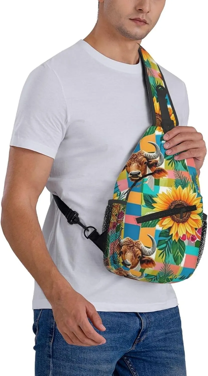 Modern Black Buffalo Sunflower Crossbody Bags Cross Chest Bag Adjustable Sling Backpack for Women Men
