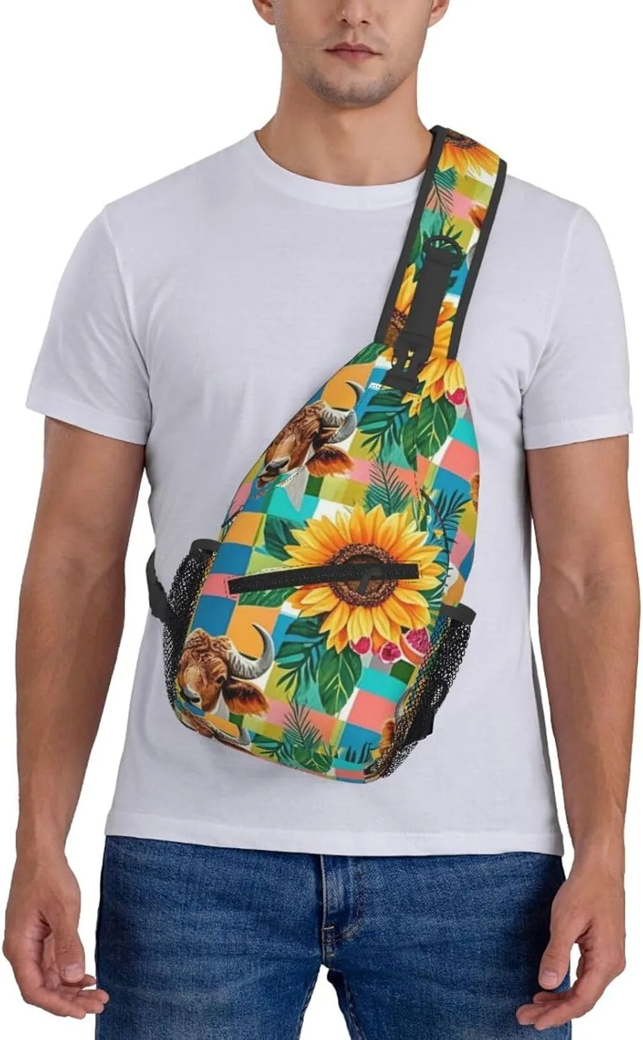 Modern Black Buffalo Sunflower Crossbody Bags Cross Chest Bag Adjustable Sling Backpack for Women Men