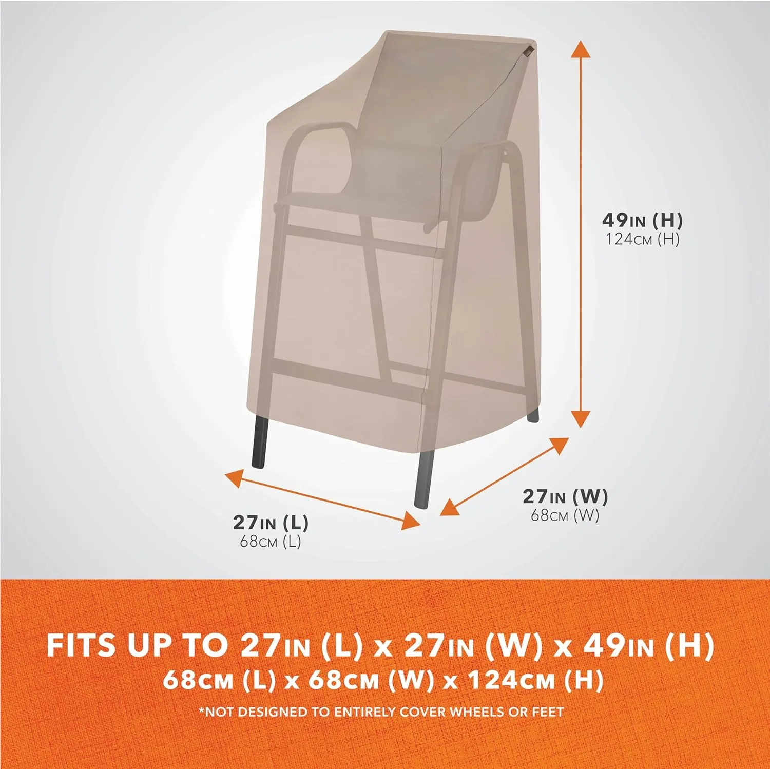 Modern Leisure Chalet Stackable/High Back Bar Chair Cover - Weather-Resistant Fabric - Outdoor Furniture Protection Perfect for Patio, Deck, and Porch - 27" L x 27" W x 49" H - Beige