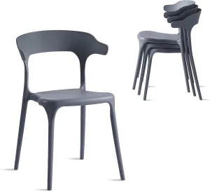Modern Stackable Dining Chair Set, No Assembly, Plastic Chair, Patio Chair, Suitable for Indoor and Outdoor Cafes and Restaurants, Set of 4 (Charcoal Gray)