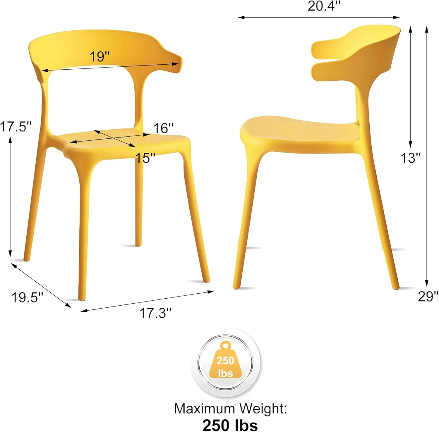 Modern Stackable Dining Chair Set, No Assembly, Plastic Chair, Patio Chair, Suitable for Indoor and Outdoor Cafes and Restaurants, Set of 4 (Charcoal Gray)