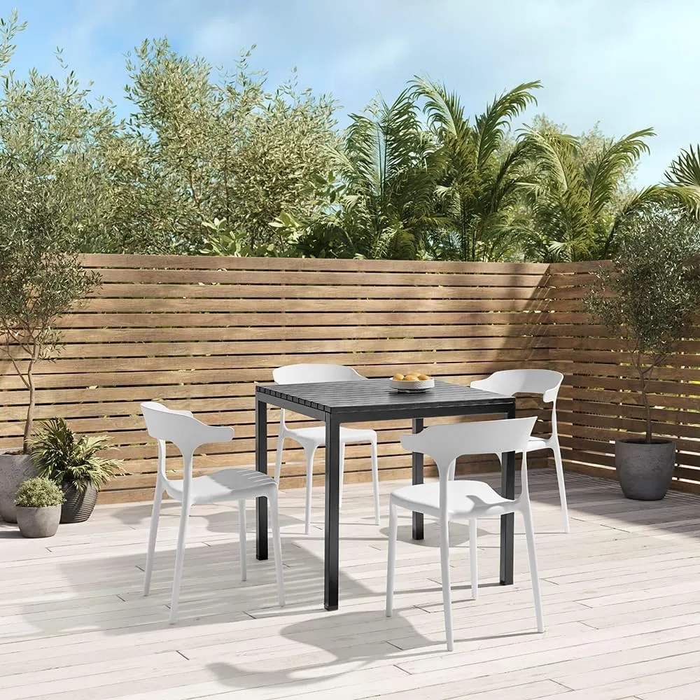 Modern Stackable Dining Chair Set, No Assembly, Plastic Chair, Patio Chair, Suitable for Indoor and Outdoor Cafes and Restaurants, Set of 4 (Cloud White)