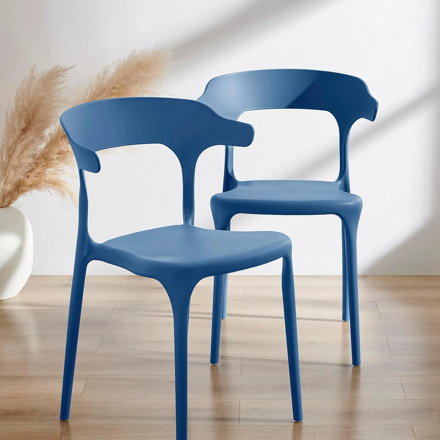 Modern Stackable Dining Chair Set, No Assembly, Plastic Chair, Patio Chair, Suitable for Indoor and Outdoor Cafes and Restaurants, Set of 4 (Cobalt Blue)