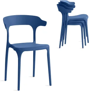 Modern Stackable Dining Chair Set, No Assembly, Plastic Chair, Patio Chair, Suitable for Indoor and Outdoor Cafes and Restaurants, Set of 4 (Cobalt Blue)