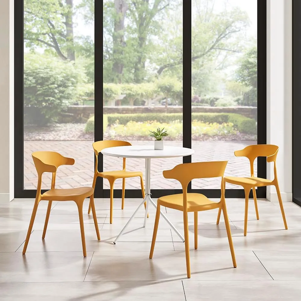 Modern Stackable Dining Chair Set, No Assembly, Plastic Chair, Patio Chair, Suitable for Indoor and Outdoor Cafes and Restaurants, Set of 4 (Mustard Yellow)