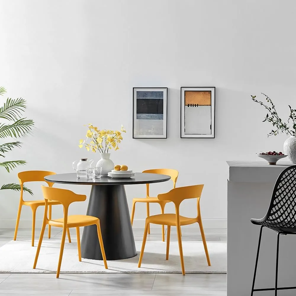 Modern Stackable Dining Chair Set, No Assembly, Plastic Chair, Patio Chair, Suitable for Indoor and Outdoor Cafes and Restaurants, Set of 4 (Mustard Yellow)