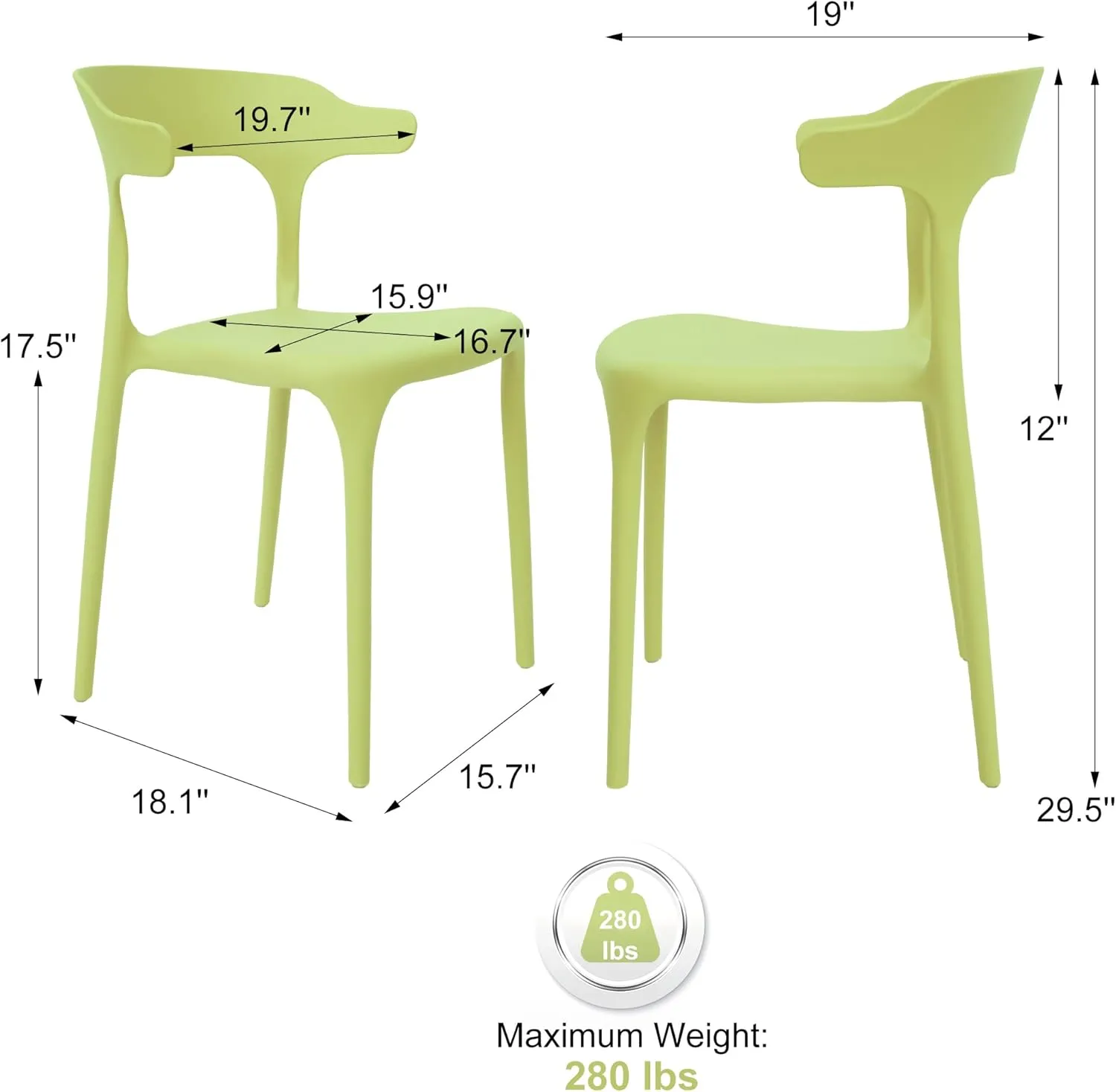 Modern Stackable Dining Chair Set, No Assembly, Plastic Chair, Patio Chair, Suitable for Indoor and Outdoor Cafes and Restaurants, Set of 4 (Mustard Yellow)