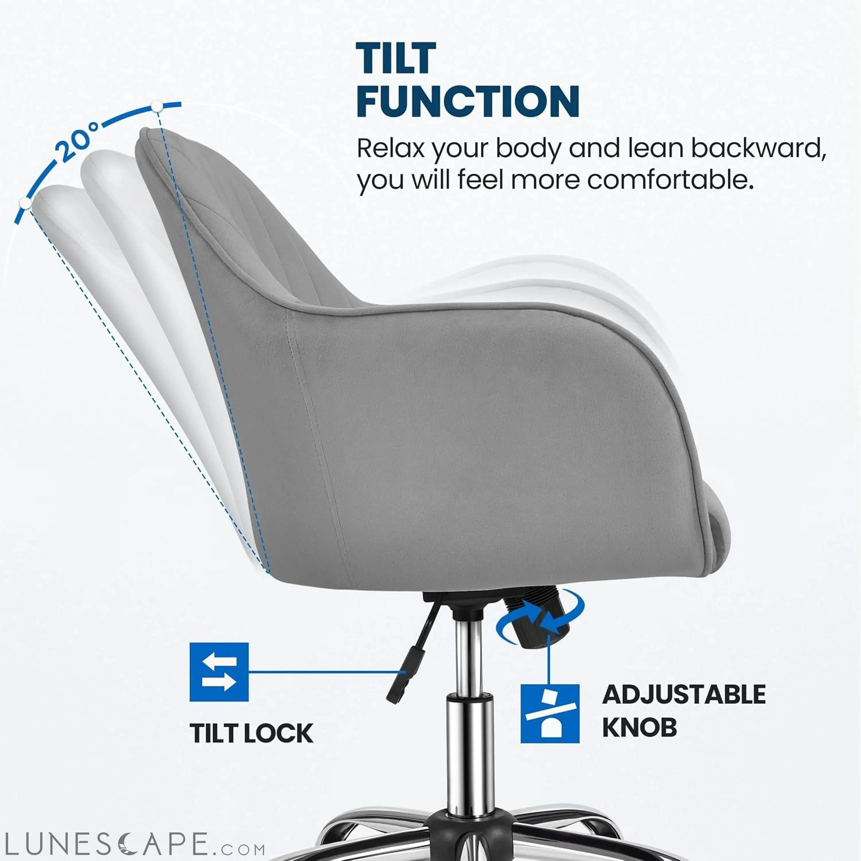 Modern Velvet Desk Chair Vanity Chair Height-Adjustable Swivel