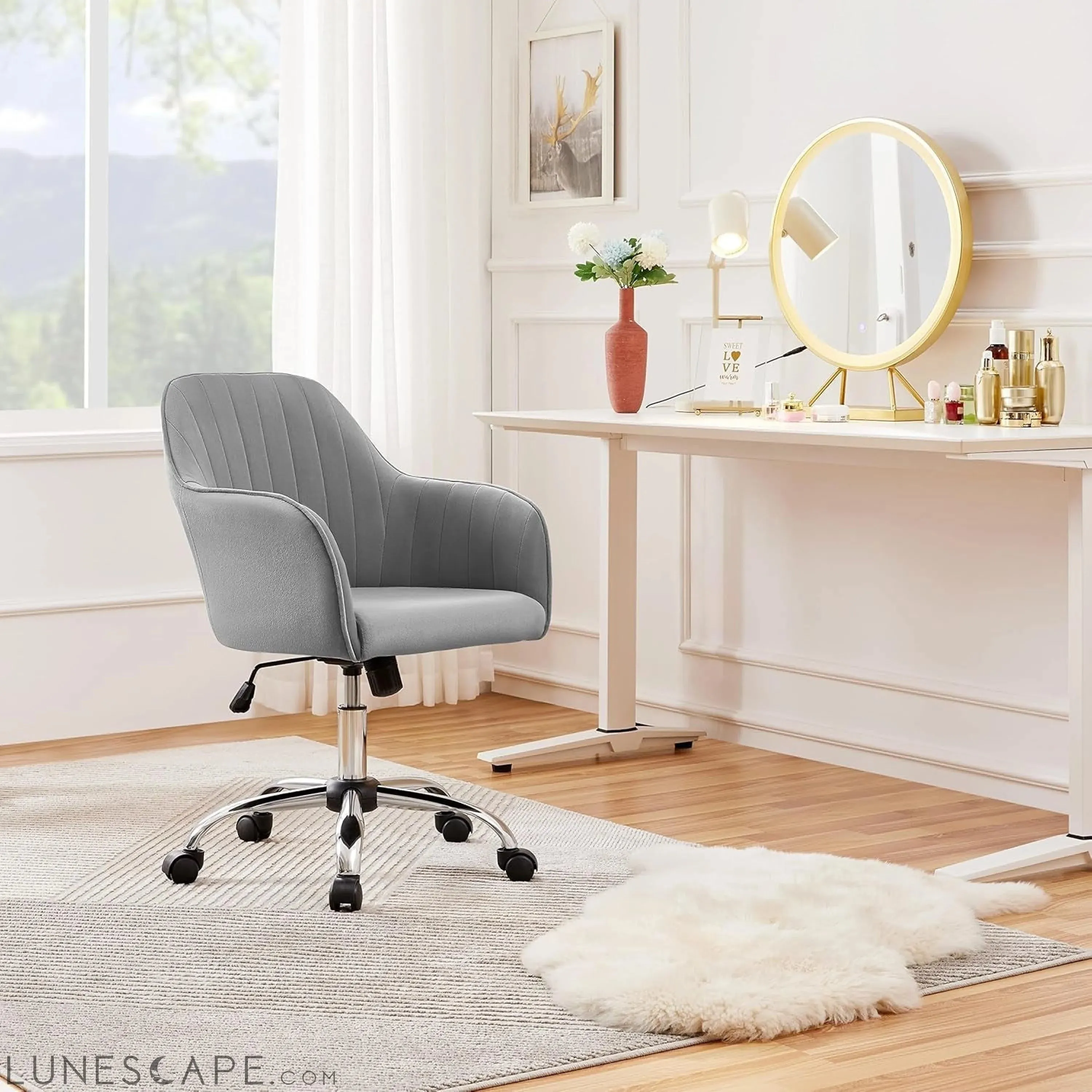 Modern Velvet Desk Chair Vanity Chair Height-Adjustable Swivel