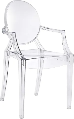 Modway Casper Modern Acrylic Stacking Kitchen and Dining Room Arm Chair in Clear - Fully Assembled
