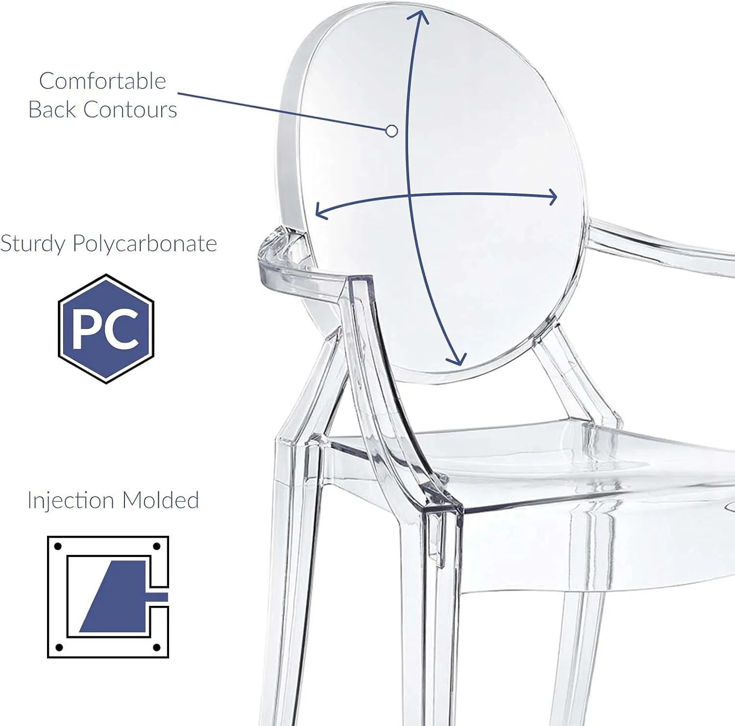 Modway Casper Modern Acrylic Stacking Kitchen and Dining Room Arm Chair in Clear - Fully Assembled
