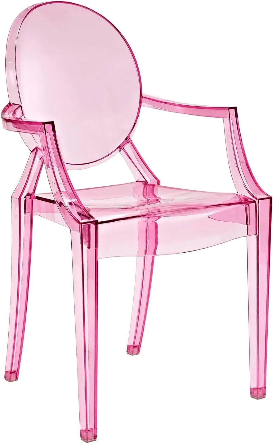 Modway Casper Modern Acrylic Stacking Kitchen and Dining Room Arm Chair in Pink - Fully Assembled
