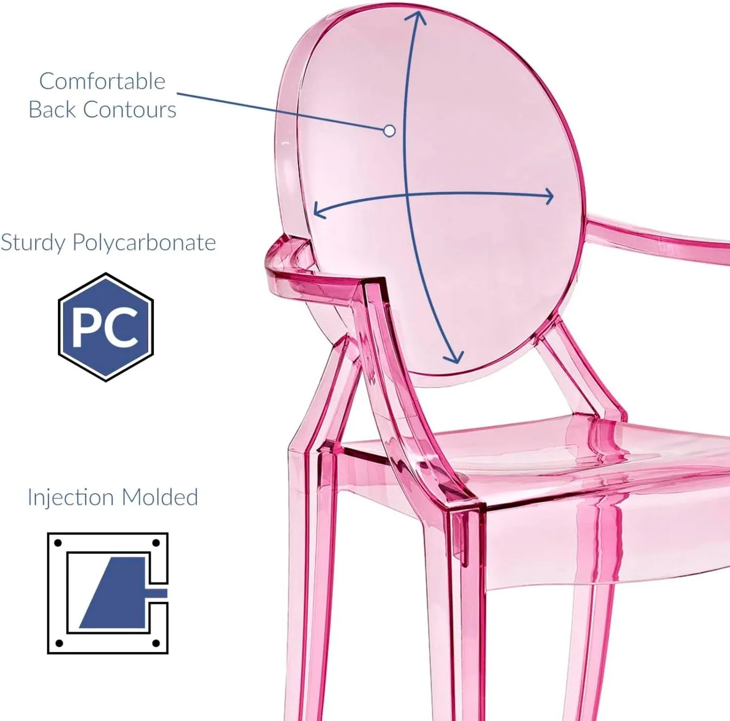 Modway Casper Modern Acrylic Stacking Kitchen and Dining Room Arm Chair in Pink - Fully Assembled