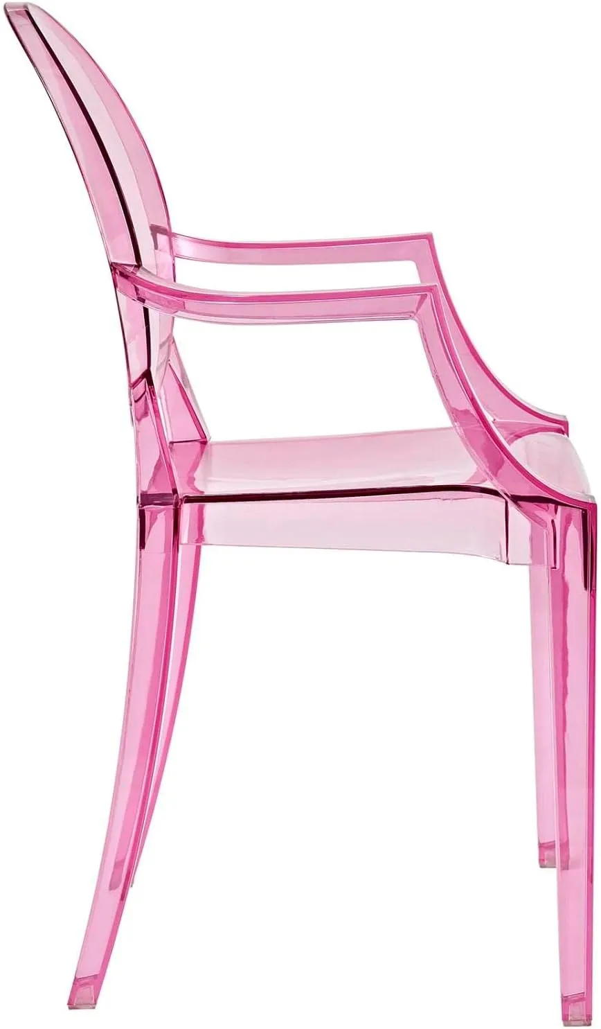 Modway Casper Modern Acrylic Stacking Kitchen and Dining Room Arm Chair in Pink - Fully Assembled