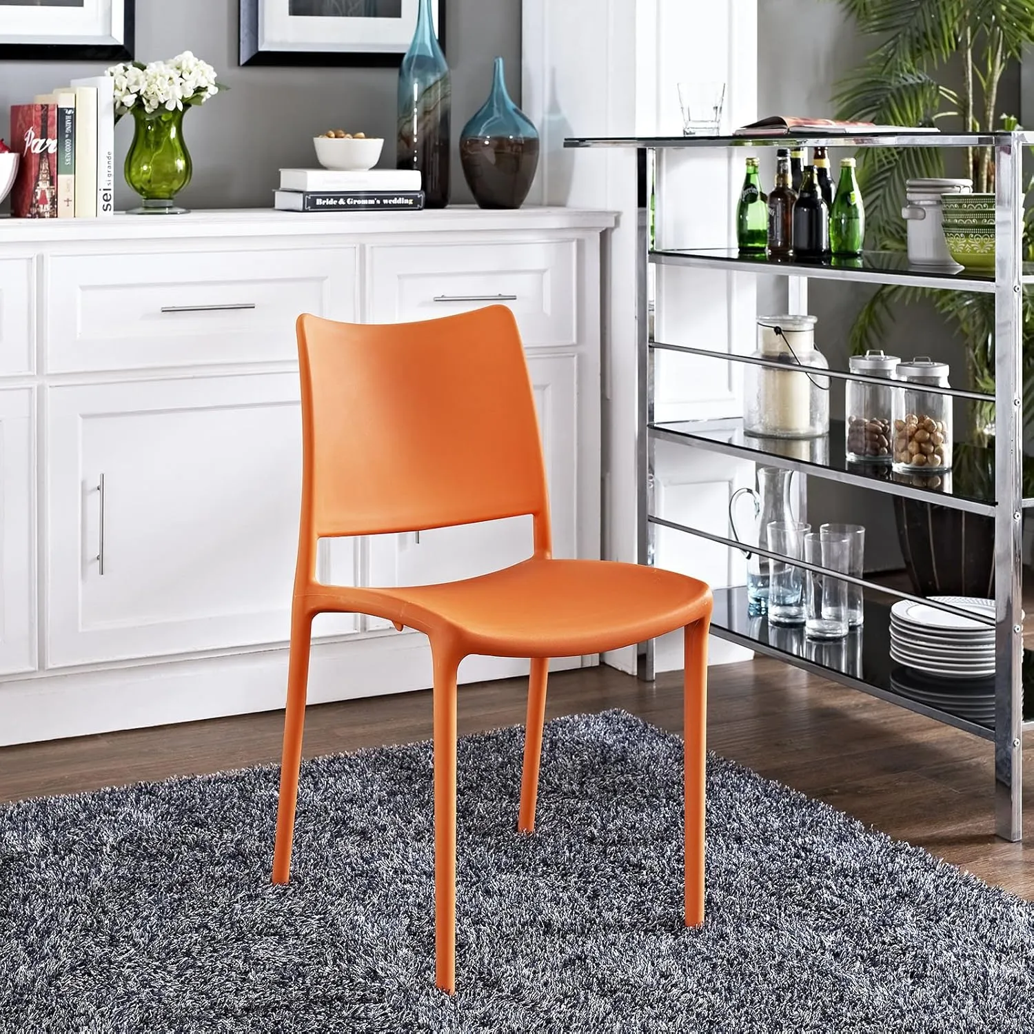 Modway EEI-1703 MO- Hipster Contemporary Modern Molded Plastic Stacking, Dining Chair, Orange