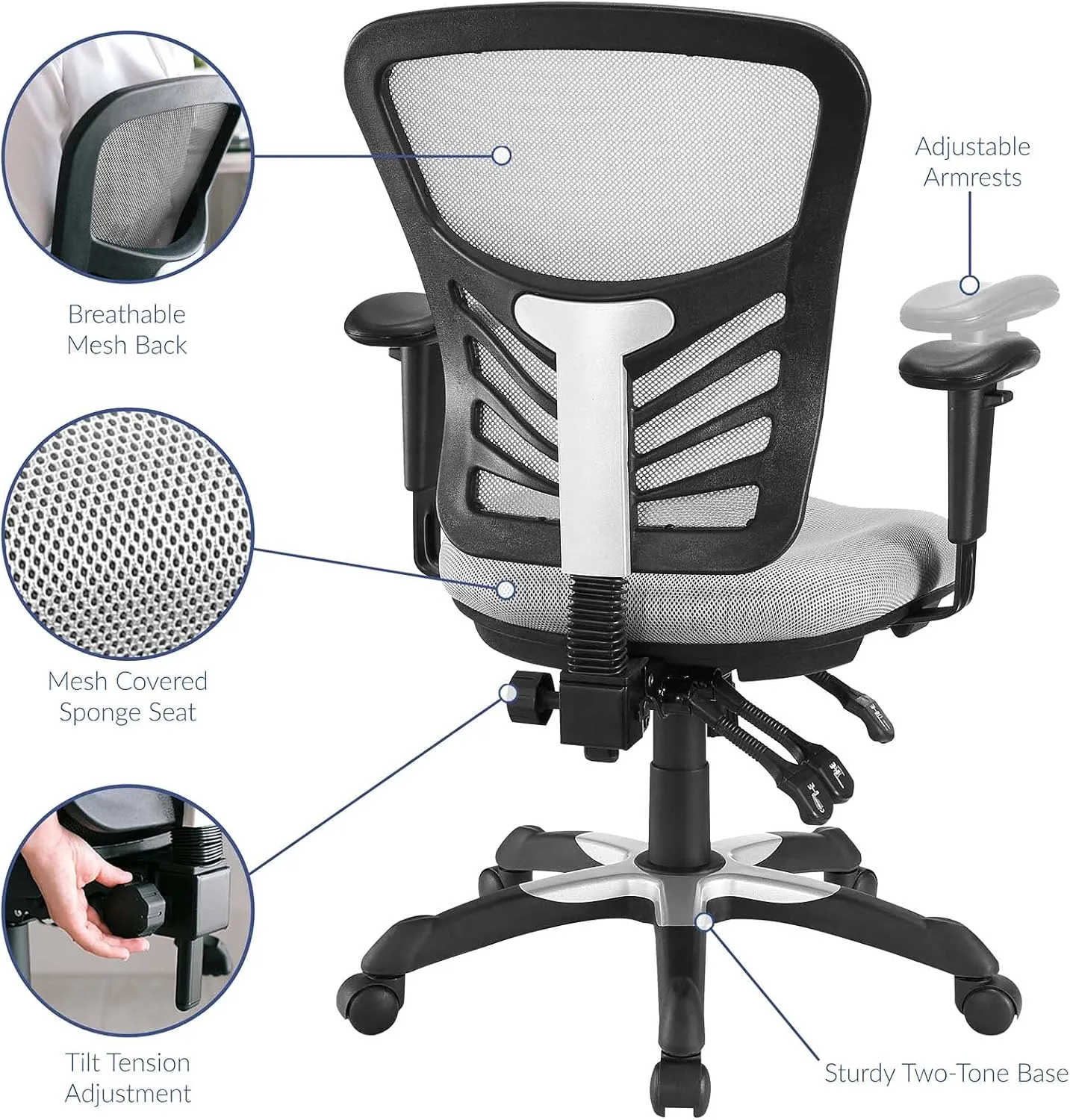 Modway EEI-757-GRY Articulate Ergonomic Mesh Office Chair in Gray
