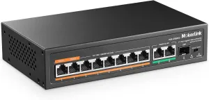 MokerLink 11 Port Gigabit PoE Switch with 8 PoE  Port, 2 Gigabit Uplink, 1 SFP Port, 120W AI Detection, Qos, Fanless Metal Plug & Play Unmanaged Network Switch