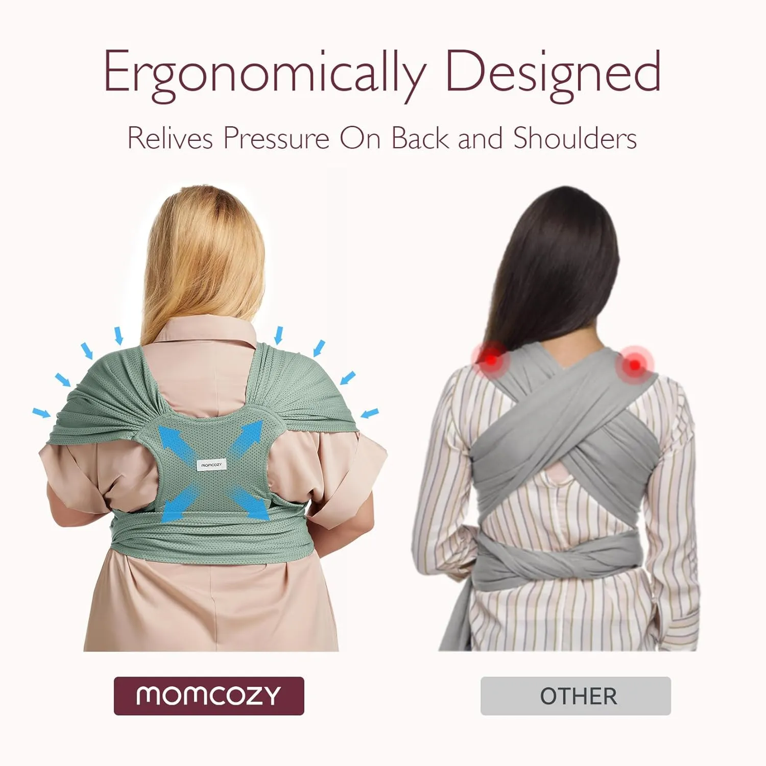 Momcozy Adjustable Buckle Baby Wrap Carrier Cooling Air-Mesh, Easy to Wear Baby Carrier Sling, Baby Carriers Newborn to Toddler 8-35lbs, Suit for Waist 27-47inch,Grey Green