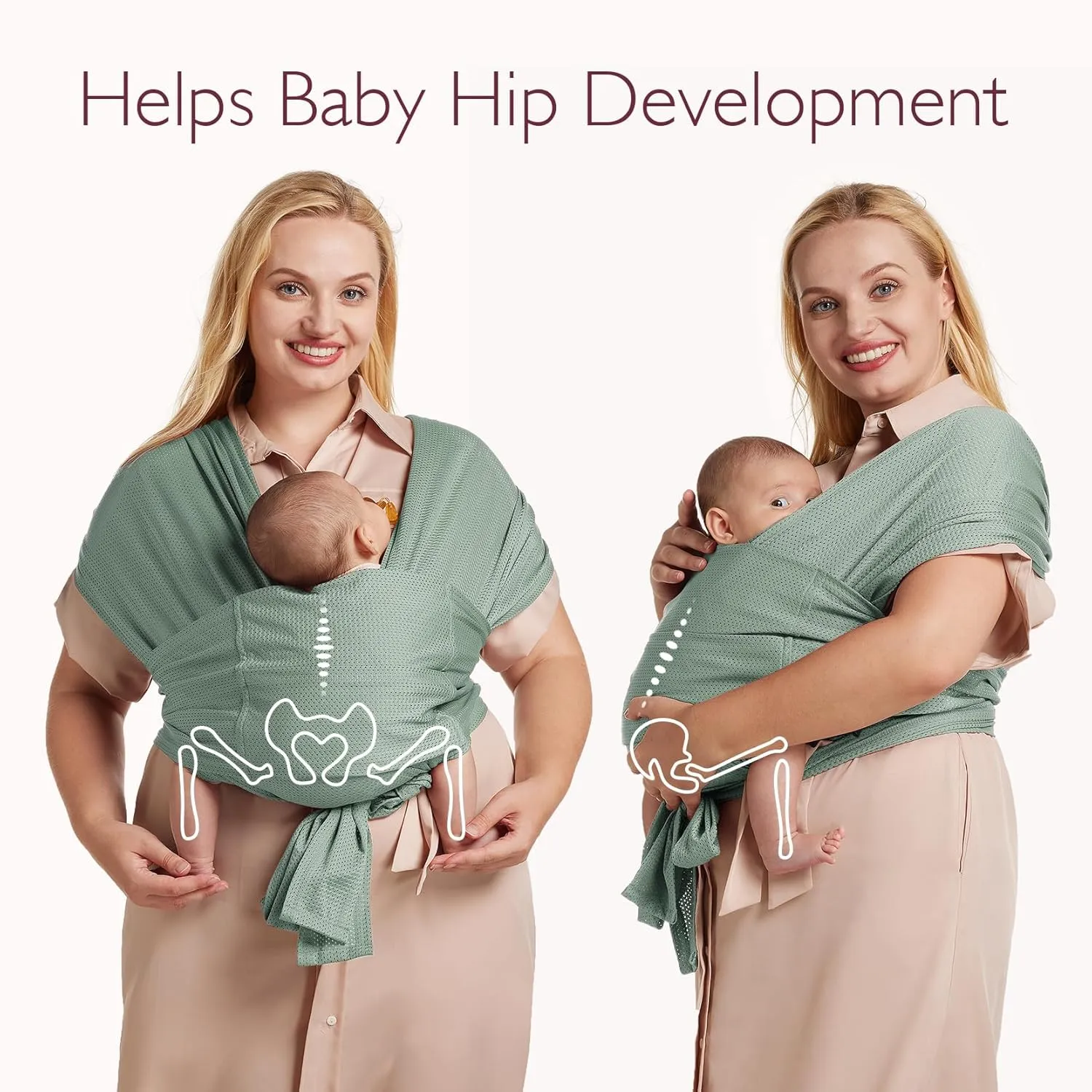 Momcozy Adjustable Buckle Baby Wrap Carrier Cooling Air-Mesh, Easy to Wear Baby Carrier Sling, Baby Carriers Newborn to Toddler 8-35lbs, Suit for Waist 27-47inch,Grey Green