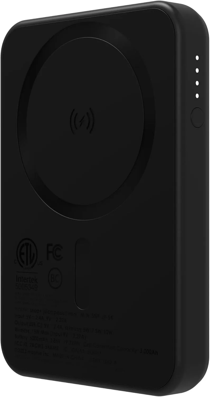 mophie Snap  Juice Pack Mini - Magnetic 5000mAh Portable Charger, MagSafe Compatible, USB-C, Multi-Orientation Charging, USB-C Cable Included