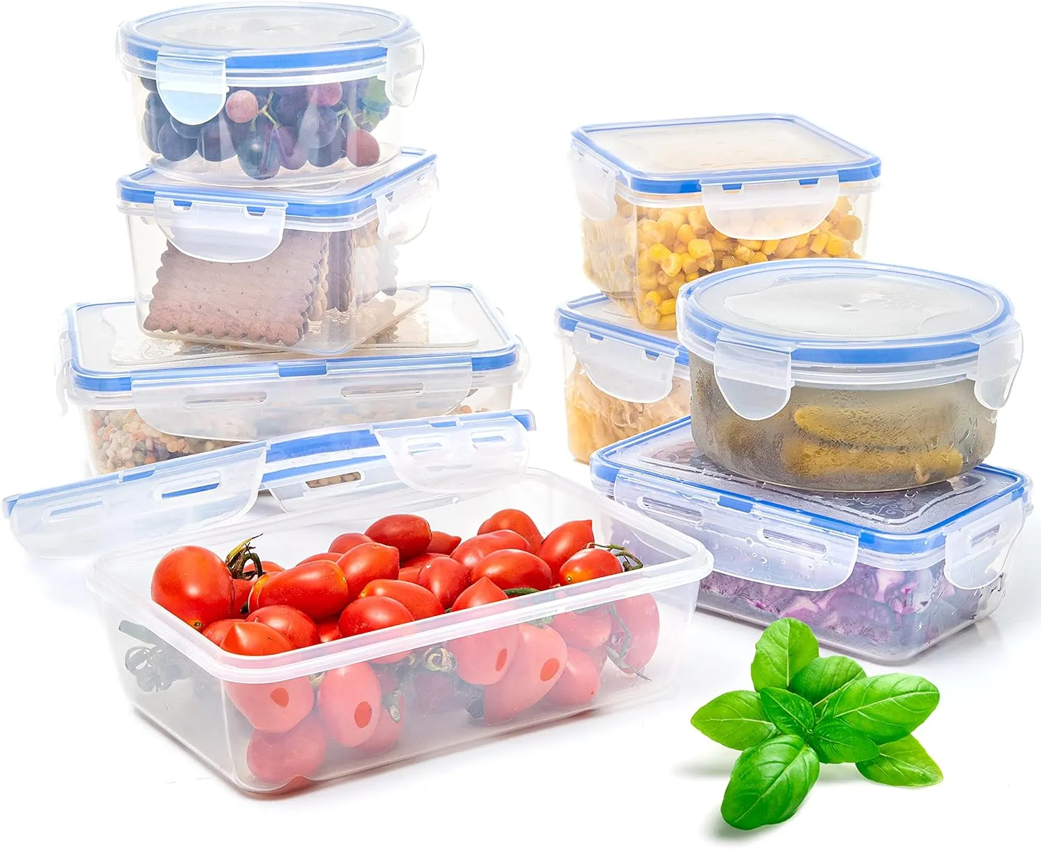 Moss & Stone Air Tight 16 Piece Plastic Food Storage Containers with Lids, Safe Lunch Box Set For DIshwasher and Microwave, Leak Proof Storage Containers For Food- BPA Free