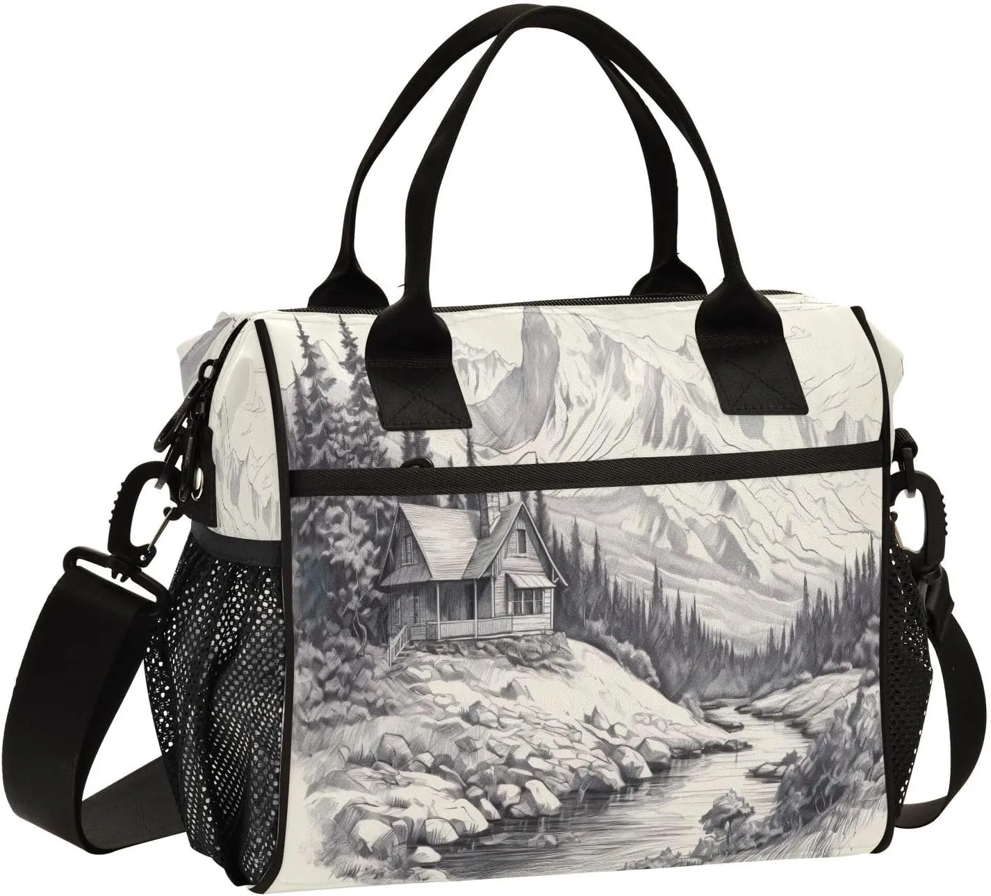 Mountainous Vistas Insulated Lunch Bag Cooler Bag with Shoulder Strap Lunch Tote Bag for Work Camping-M