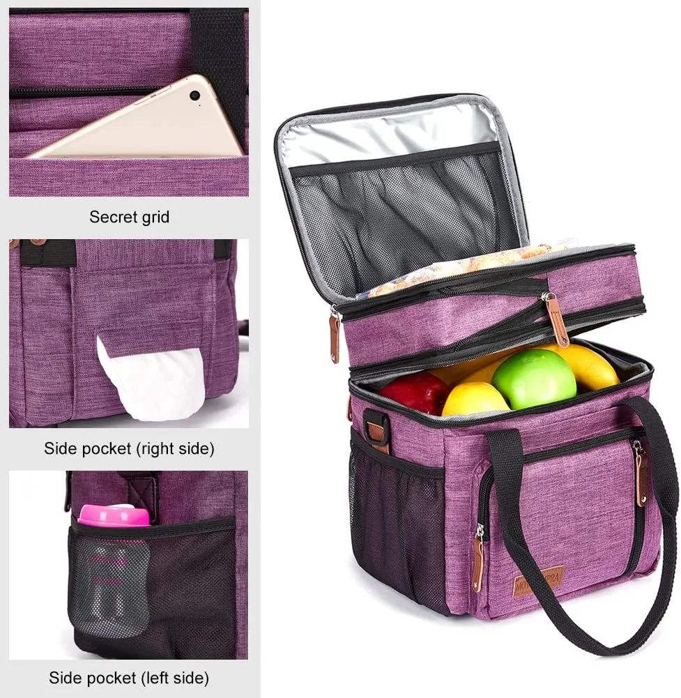 MOV COMPRA Purple Lunch Bag Women, Expandable Insulated Lunch Box for Work, Large Lunch Bag Leakproof Lunch Box Cooler Bag（Purple）