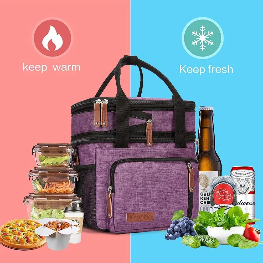 MOV COMPRA Purple Lunch Bag Women, Expandable Insulated Lunch Box for Work, Large Lunch Bag Leakproof Lunch Box Cooler Bag（Purple）