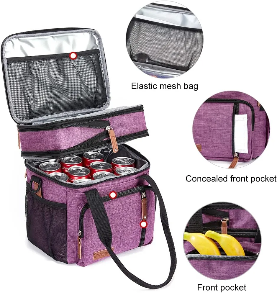 MOV COMPRA Purple Lunch Bag Women, Expandable Insulated Lunch Box for Work, Large Lunch Bag Leakproof Lunch Box Cooler Bag（Purple）