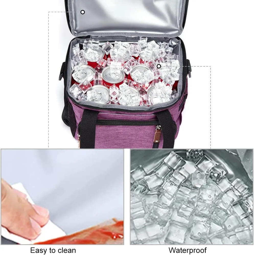 MOV COMPRA Purple Lunch Bag Women, Expandable Insulated Lunch Box for Work, Large Lunch Bag Leakproof Lunch Box Cooler Bag（Purple）