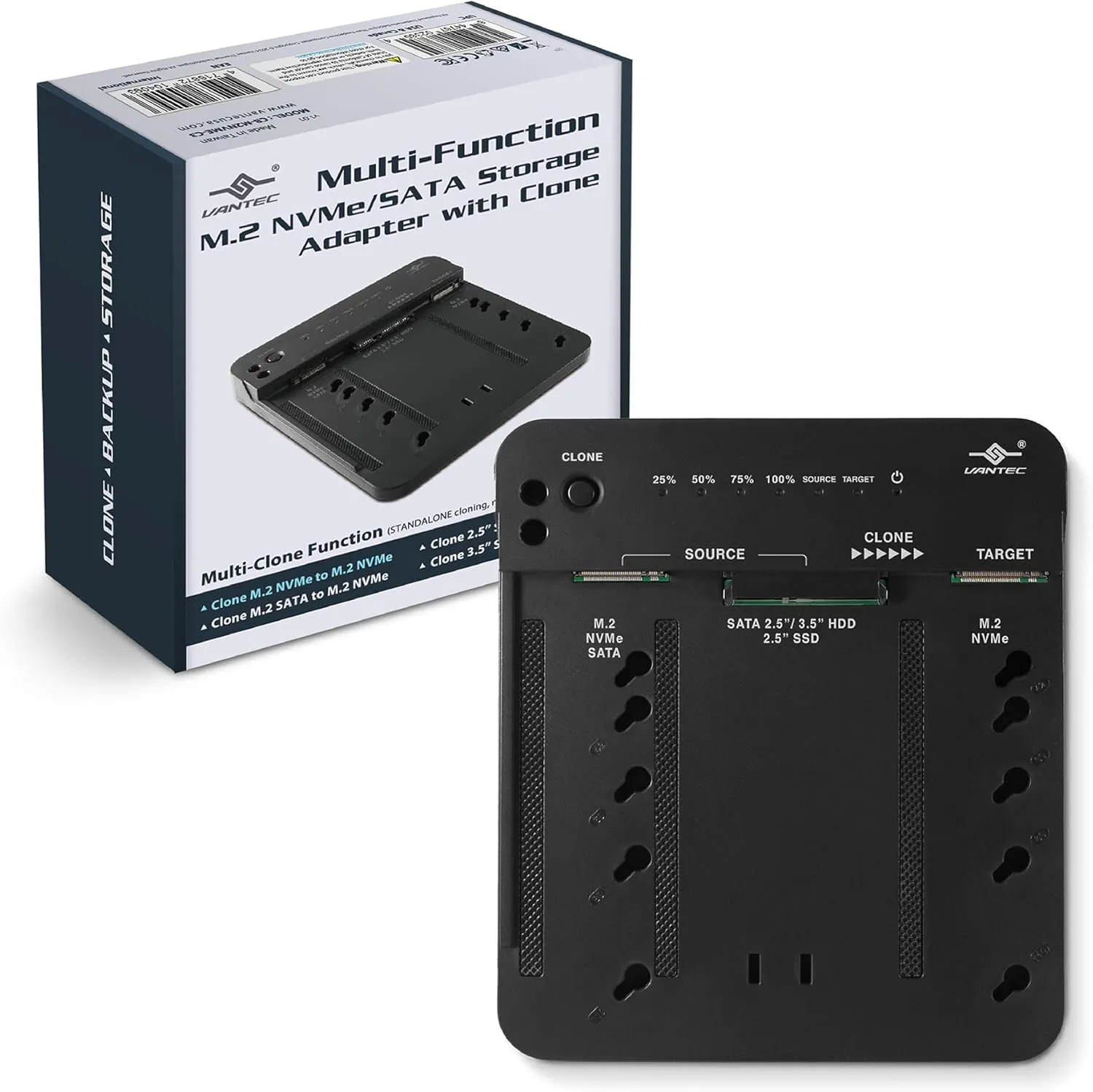Multi-Function M.2 NVMe/SATA Storage Adapter with Clone Function (CB-M2NVME-C3)